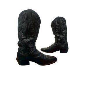 Dan Post Western Cowboy Boots Mens 8.5 Black Leather Embroidered Stitch Rodeo